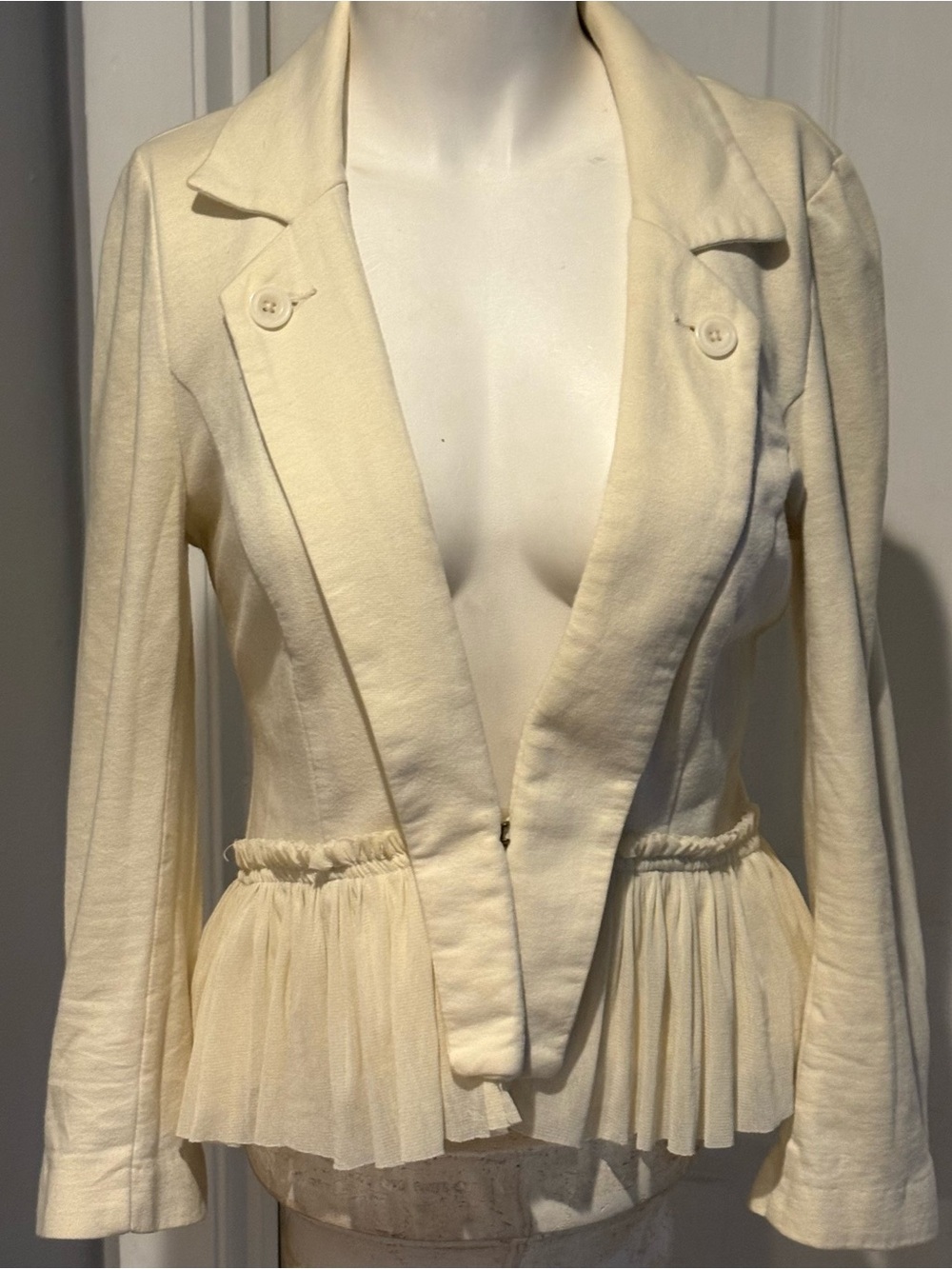 Free People Boho cream Peplum Ruffle knit Jacket S/8